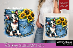 Denim Tote Bag - Dog In Pocket Tote Bag PNG Sublimation Product Image 1
