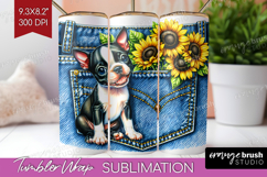 Denim Tumbler Wrap - Dog In Pocket Tumbler PNG Sublimation Product Image 1