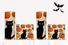 Cartoon Black Cat Tumbler Design, Halloween Pumpkins PNG Product Image 2
