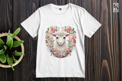 Cute Baby Lamb With Floral Wreath Clipart Sublimation PNG Product Image 2