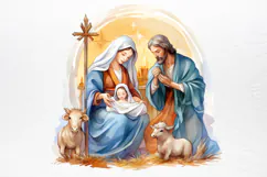 Christmas Nativity Watercolor Clipart PNG Product Image 2