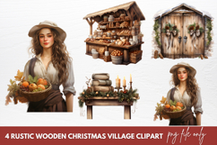 Rustic Wooden Christmas Village Clipart Product Image 1