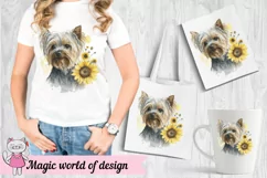 Cute dog Yorkshire Terrier with Sunflower, Watercolor png Product Image 2