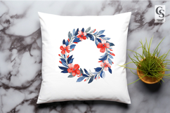 Watercolor Patriotic Floral Wreath USA Red Blue Clipart PNG Product Image 2