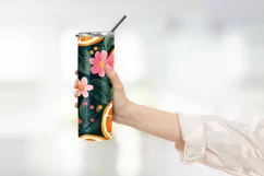 Orange with Leaves and Flowers Tumbler Wrap Sublimation Product Image 2