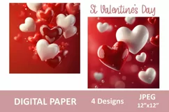 3d Hearts digital paper, St Valentine's Day holiday decor Product Image 2
