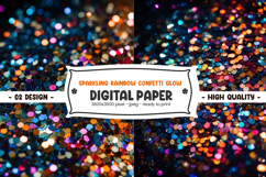 Sparkling rainbow confetti glow digital paper Product Image 1