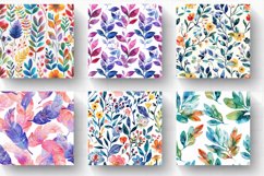 Watercolor leaf &amp; flowers Digital Paper Backgrounds Product Image 2