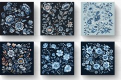 Dusty Blue Floral Embroidery Digital Paper Backgrounds Product Image 2