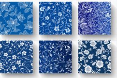 White Line on Blue Floral Digital Paper Backgrounds Product Image 2