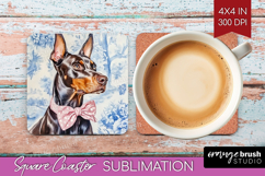 Doberman Pinscher Dog Square Coaster Blue Toile Coaster PNG Product Image 1