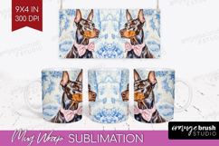 Doberman Pinscher Dog Mug Wrap Blue Toile Mug PNG Product Image 1