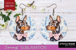 Doberman Pinscher Dog Round Earrings Blue Toile PNG Product Image 1