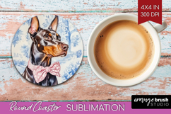 Doberman Pinscher Dog Round Coaster Blue Toile Coaster PNG Product Image 1