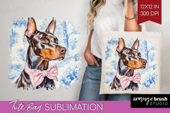 Doberman Pinscher Dog Tote Bag Blue Toile Tote Bag PNG Product Image 1