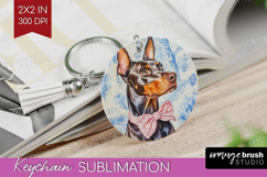 Doberman Pinscher Dog Keychain PNG Blue Toile Keychain Product Image 1