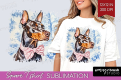 Doberman Pinscher Dog Square Tshirt Background Blue Toile Product Image 1