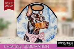 Doberman Pinscher Dog Lunch Bag Blue Toile Lunch Bug PNG Product Image 1