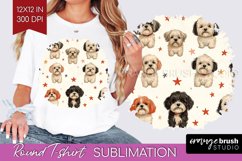Cute Dogs Round Tshirt Background - Puppy PNG Sublimation Product Image 1