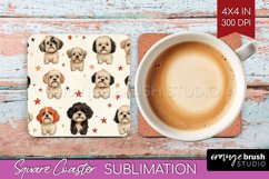 Cute Dogs Square Coaster - Puppy Coaster PNG Sublimation Product Image 1