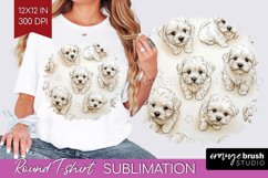 Cute Dogs Round Tshirt Background - Puppy PNG Sublimation Product Image 1