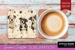 Cute Dogs Square Coaster - Puppy Coaster PNG Sublimation Product Image 1