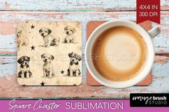 Cute Dogs Square Coaster - Puppy Coaster PNG Sublimation Product Image 1