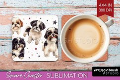 Cute Dogs Square Coaster - Puppy Coaster PNG Sublimation Product Image 1