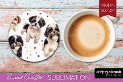 Cute Dogs Round Coaster - Puppy Coaster PNG Sublimation Product Image 1