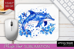 Dolphin Floral Mouse Pad Sublimation Blue Flowers Mousepad Product Image 1