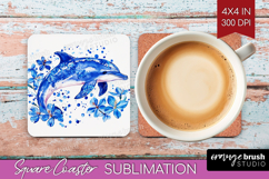 Dolphin Floral Square Coaster Blue Flowers Coaster PNG Product Image 1
