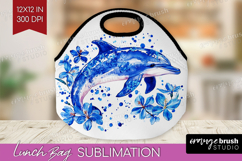 Dolphin Floral Lunch Bag Blue Flowers Lunch Bug PNG Product Image 1