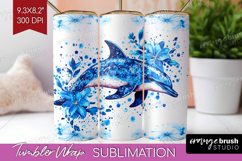 Dolphin Floral Tumbler Wrap Blue Flowers Tumbler PNG Product Image 1