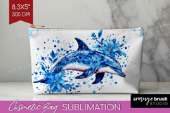 Dolphin Floral Cosmetic Bag Blue Flowers Makeup Bag PNG Product Image 1