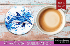 Dolphin Floral Round Coaster Blue Flowers Coaster PNG Product Image 1