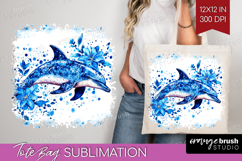 Dolphin Floral Tote Bag Blue Flowers Tote Bag PNG Product Image 1