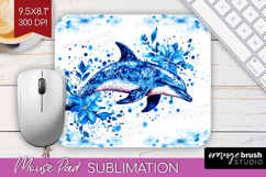 Dolphin Floral Mouse Pad Sublimation Blue Flowers Mousepad Product Image 1