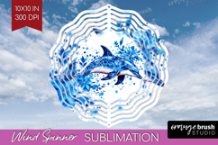 Dolphin Floral Wind Spinner Sublimation PNG Blue Flowers Product Image 1