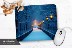 Frosty Winter Forest with Snowflakes Mouse Pad PNG Product Image 1