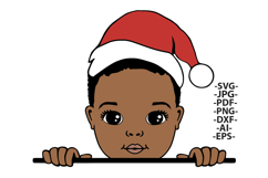 Christmas Black Boy Santa Hat SVG Clipart for Shirts Design Product Image 2