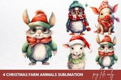 Christmas Farm Animals Sublimation Clipart Product Image 1