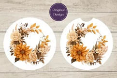 Watercolor Flowers Car Coaster, Autumn Wreath Sublimation Product Image 2