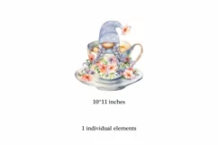 Watercolor gnome in a mug of tea with cookies, Gnome PNG Product Image 2