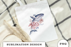 Watercolor Whale with Flowers png Product Image 2