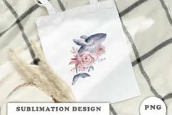 Watercolor Whale with Flowers png Product Image 2