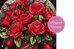 Red Roses Tumbler Design, Stained Glass Flowers Tumbler Wrap Product Image 2