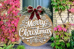 Merry Christmas SVG, Christmas Wood Round Sign, Door Sign Product Image 2