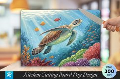 Turtle Gliding Sparkling Water Marine Cutting Board PNG Product Image 1