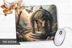 Butterfly and Floral Garden Sculpture Mouse Pad PNG Design Product Image 1