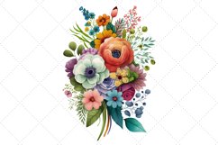 Boho Watercolor Flowers Clipart Bundle, Transparent, png Product Image 2